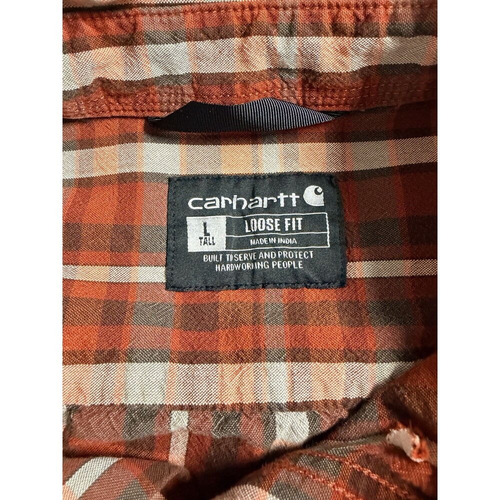 Carhartt Men's LT Loose Fit Plaid Short Sleeve Button Down Cotton - Picture 4 of 7
